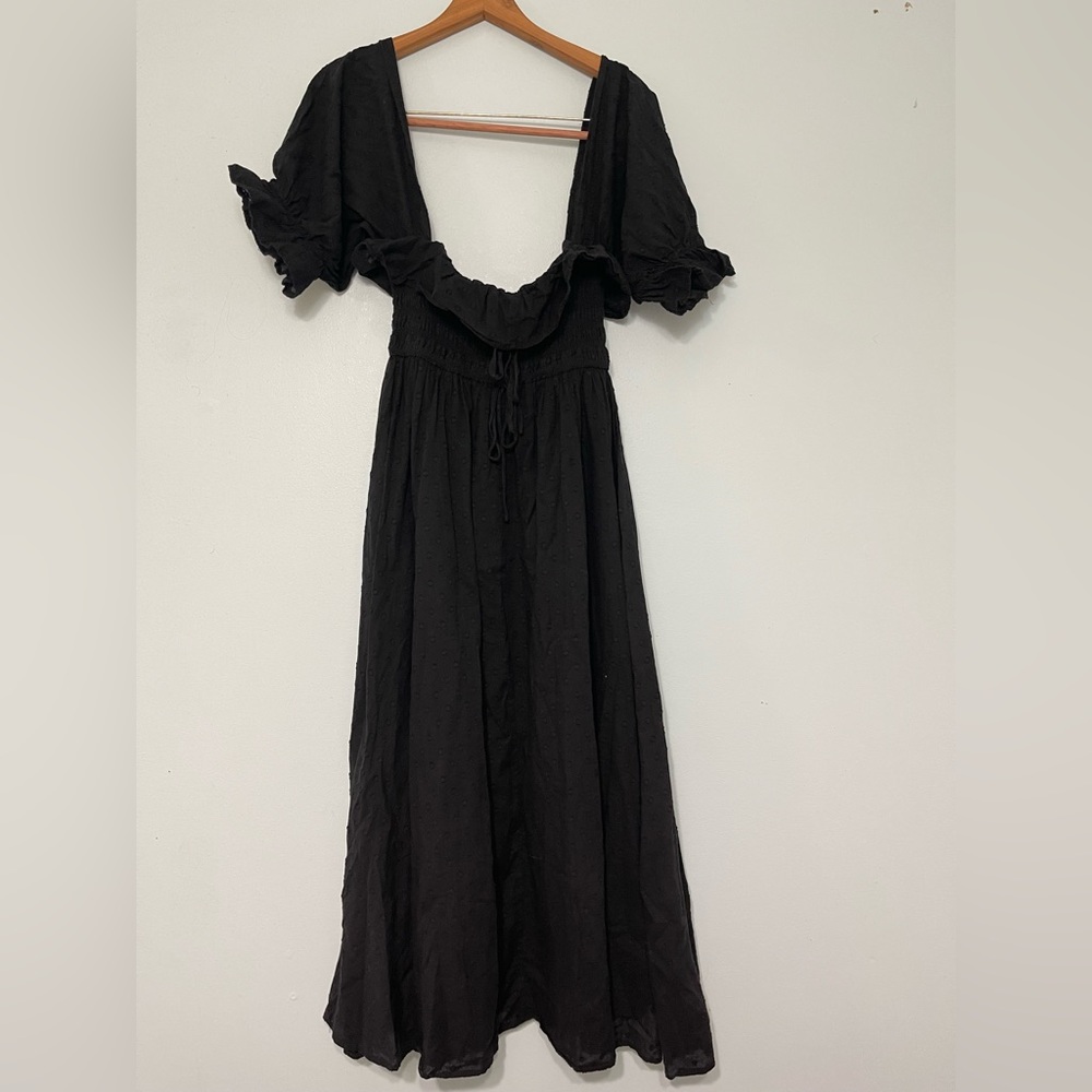 Black smocked maxi dress